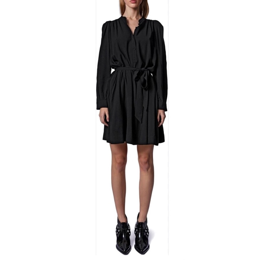 Zadig & Voltaire Black Long-Sleeve Tie-Waist Shirt Dress